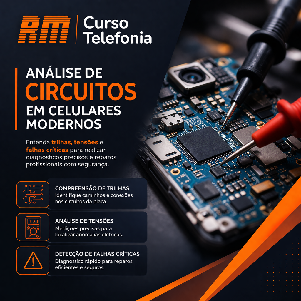 Análise de Circuitos em Celulares Modernos Entendendo Trilhas, Tensões e Falhas Críticas - RM Telefonia
