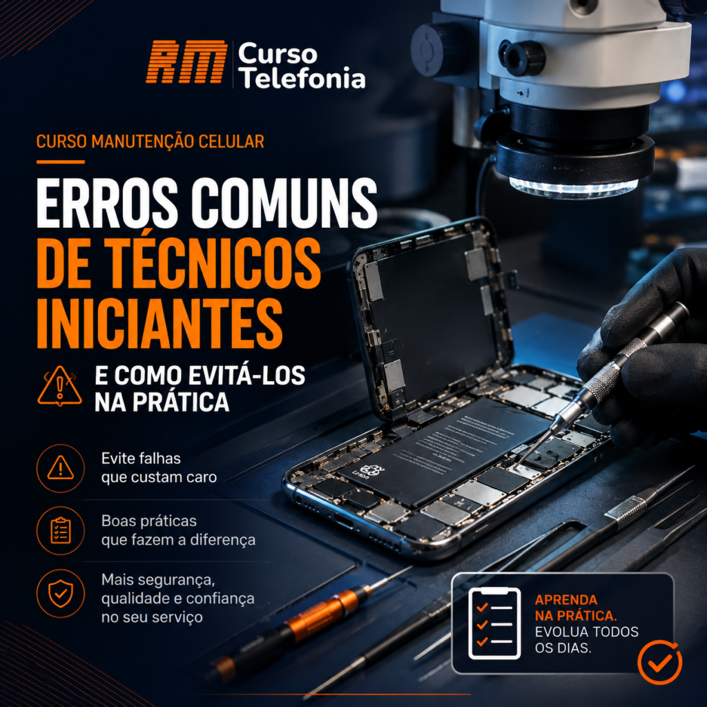 Curso Manutenção Celular Erros comuns de técnicos iniciantes e como evitá-los na prática