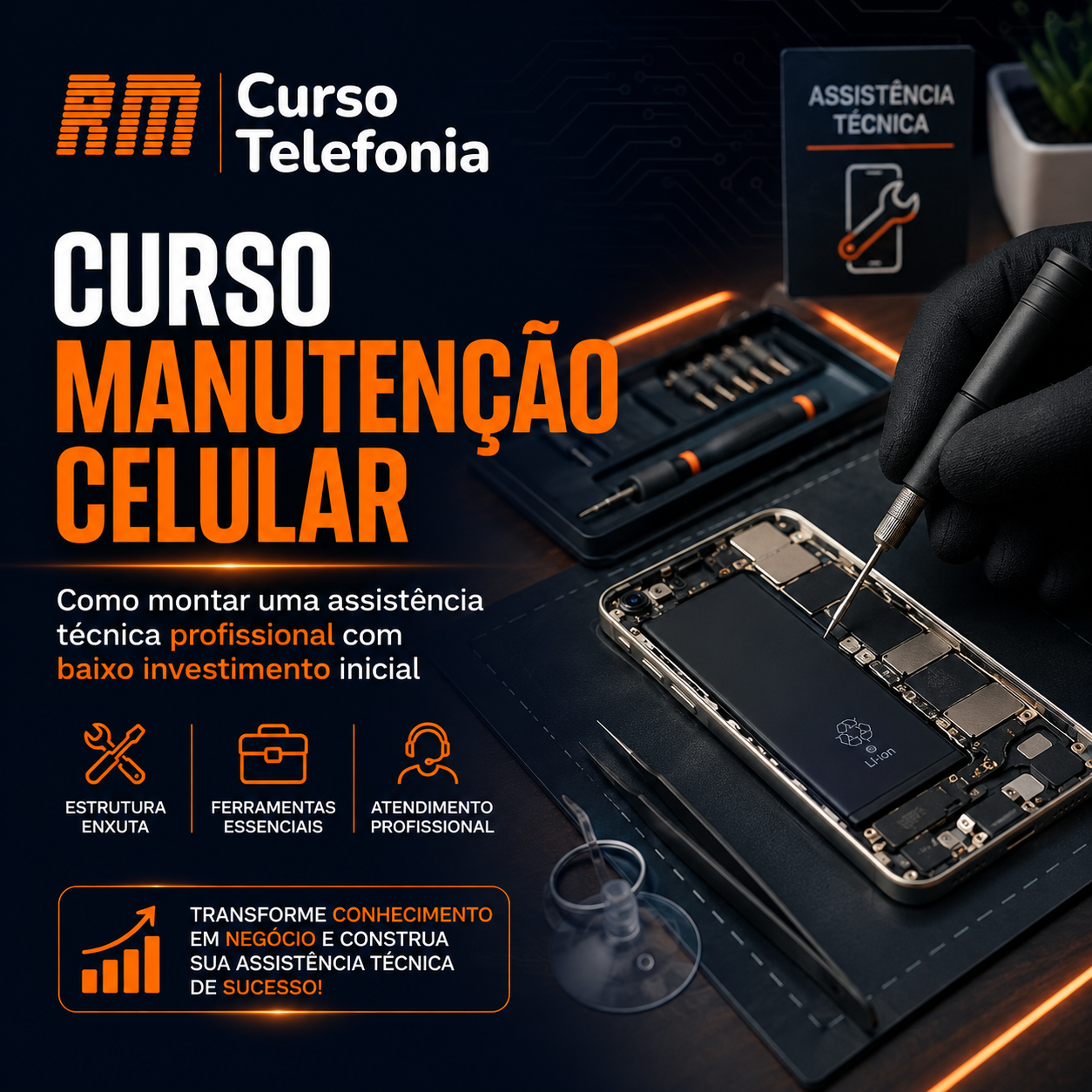 Curso Manutenção Celular Como montar uma assistência técnica profissional com baixo investimento inicial